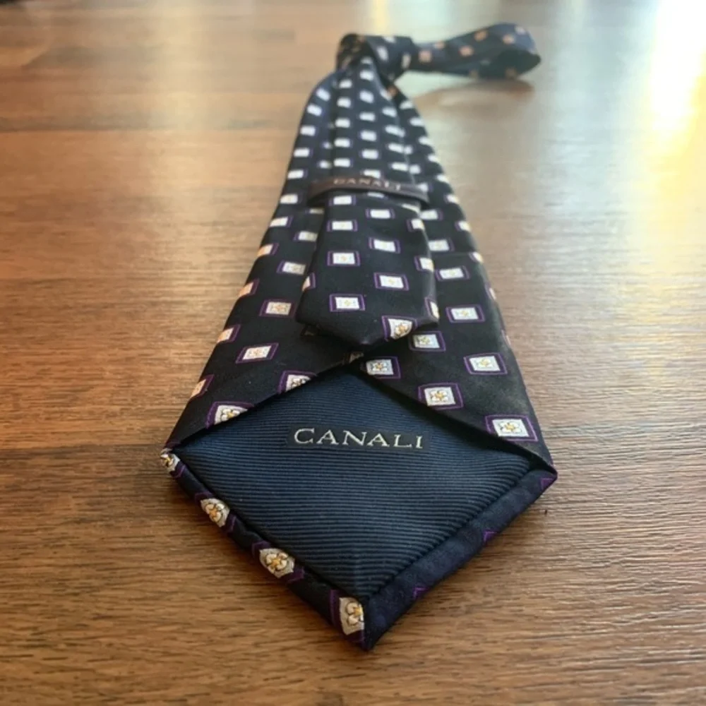 Canali Blue Purple & White Floral Squares Tie